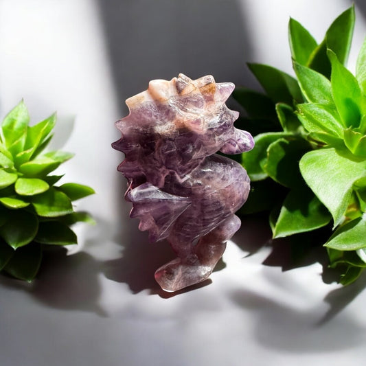 Chevron Amethyst Seahorse 9cm Tall | Crystal | The Ethereal Crystal Witch